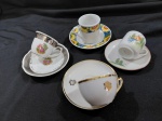 4 xícaras café em porcelana com vários modelos e marcas.