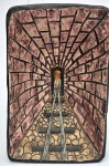 Fruteira-Gamela em Madeira Tendo na Parte Interna, Entalhes com Pintura em Tons de Vinho e Marrom. Formato Retangular. Medida: 10 X 48 X 29 Cm.