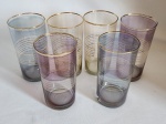 Jogo de 6 copos em fino cristal decorados e cinzelado em frisos ouro
