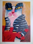 Aldemir Martins, Gato Listrado, gravura, Edição Póstuma, tiragem 38/120, 70x50cm, sem moldura