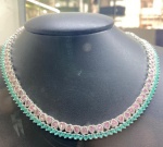 PAR DE COLARES EM PRATA 950 COM ZIRCONIA ROSA E VERDE  - BÉLISSIMO COLAR EXTRA LUXO MARAVILHOSO CONF