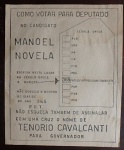 Antiga Cédula treinamento de Votação da Campanha de Tenorio Cavalcanti para Governador. Med. 21,5 cm x 26cm. Com marcas do tempo. No estado.