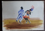 Desenho a aquarela casal de sambista datado de 1965 autor não identificado. Med. 21cm x 29cm. Ass e datado CIE