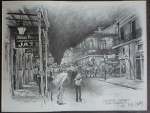 Gravura New Orleans 1980 de Don Davey  - Bourbon Street. Med. 22cm x 29cm