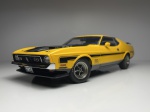 1971 Ford Mustang Mach I Fastback Amarelo e Preto - Autoart Escala 1/18 miniatura em metal diecast.