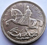 Moeda do Reino Unido 1 Crown ano 1935 Comemorativa ao "Jubileu de Prata (25º aniversário de asce