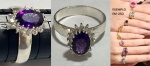 ANEL EM PRATA 950  COM  1 GEMA DE AMETISTA CIRCUNDADA EM ZIRCÔNIA   EM LAPIDAÇÃO OVAL