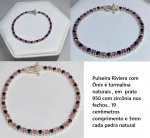 Pulseira Riviera com Ônix é turmalina naturais , em  prata 950 com zircônia nos fechos.. 19 centimetros comprimento e 3mm cada pedra natural