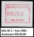 Selo Etiqueta rhm SE 2 - Ano 1981 - Autômato R$145,00  - SELO  EM ESTADO  MINT  DE CONSERVAÇÃO