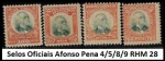 AFONSO PENA - SELOS EM ESTADO MINT DE CONSERVAÇÃO RHM   4- 5 - 8 - 9 -  RHM 27 UFS  OU R$ 149 REAIS