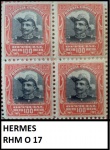 RARA QUADRA DO SELO HERMES RHM O - 17  EM ESTADO MINT DE CONSERVAÇÃO