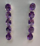 PAR DE BRINCOS EM PRATA 950 LONGOS COM AMESTISTAS EM LAPIDAÇÃO OVAL EXTRA LUXO  CONJUNTO FANTÁSTICO VALOR DE MERCADO  1,5  MIL - R$ 990