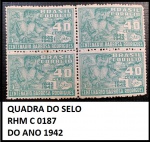 QUADRA DO SELO COMEMORATIVO RHM C 0 187 DO ANO 1942    EM ESTADO MINT DE CONSERVAÇÃO