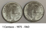 BRASIL PAR DE MOEDAS FAO DO ANO 1975 CANA DE AÇUCAR EM ESTADO FLOR DE CUNHO DE CONSERVAÇÃO