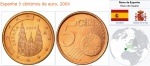 ESPANHA MOEDA DE 5 CENTS DE EURO DO ANO 2004 HOMENAGEM A Catedral de Santiago de Compostela Galiza, Espanha ESTADO DE CONSERVAÇÃO CONFORME A FOTO EXIBIDA