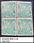 QUADRA DO SELO ANO 1937 RHM C 118 - QUADRA DO SELO  EM EXCELENTE  ESTADO DE CONSERVAÇÃO