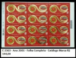 RARA FOLHA COMPLETA DO SELO RHM C 2363 -DO ANO 2001 -VALOR DE CAT -  R$ 144,00 FOLHA EM ESTADO MINT DE CONSERVAÇÃO