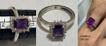 ANEL EM PRATA 950  COM  1 GEMA DE AMETISTA CIRCUNDADA EM ZIRCÔNIA   EM LAPIDAÇÃO RETANGULAR