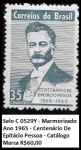 Selo C 0529Y - Marmorizado Ano 1965 - Centenário De Epitácio Pessoa - Catálogo Marca R$60,00 - SELO EM ESTADO MINT DE CONSERVAÇÃO
