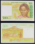 MADAGASKAR - CEDULA DE 500 FRANCS  - CEDULA EM ESTADO FLOR DE ESTAMPA DE CONSERVAÇÃO