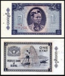 BURMA OU BIRMANIA CEDULA DE 1 Kyat  ANO 1965 ESCASSA
