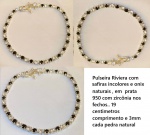Pulseira Riviera com safiras incolores e onix negros  pedras  naturais , em  prata 950 com zircônia nos fechos.. 19 centimetros comprimento e 3mm cada pedra natural