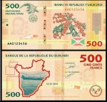 BURUNDI  - CEDULA  DE 500 FRANC  DO ANO 2015  - CEDULA EM ESTADO FLOR DE ESTAMPA DE CONSERVAÇÃO !