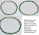 Pulseira Riviera com Ônix e crizoprazio verde pedras  naturais , em  prata 950 com zircônia nos fechos.. 19 centimetros comprimento e 3mm cada pedra natural