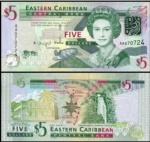 EASTERN CARIBBEAN - CEDULA SÉRIE RAINHAS DO ANO 2008  DE 5DOLLARS EM ESTADO FLOR DE ESTAMPA DE CONSERVAÇÃO