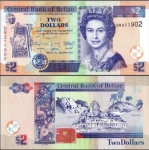 Belize CEDULA DE  2 Dollars DO ANO 2017 SERIE RAINHAS -  EM ESTADO FLOR DE ESTAMPA DE CONSERVAÇÃO