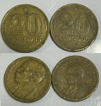 BRASIL PAR DE MOEDAS DE 20 CENTAVOS DOIS ILUSTRES - ESTADO DE CONSERVAÇÃO CONFORME A FOTO EXIBIDA !!