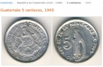 GUATEMALA   MOEDA DE PRATA DE 5 CENTAVOS  DO ANO 1945  ESCASSA  -   EM ESTADO  SOBERBO  DE CONSERVAÇÃO !