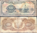 BOLIVIA - CEDULA DE 10 BOLIVIANOS  DO ANO 1911 CEDULA ESCASSA EM BOM  ESTADO  DE CONSERVAÇÃO!!!