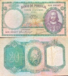 PORTUGAL CEDULA DE 20 ESCUDOS OURO  DO ANO 1954 ANTONIO LUIZ  MENEZES  CEDULA EM MUITO BOM  ESTADO  DE CONSERVAÇÃO ,  CONFORME A FOTO EXIBIDA !!