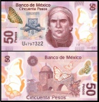 MEXICO - CEDULA EM POLIMERO DE 50 PESOS  DO ANO 2016 EM POLIMERO  -  EM ESTADO FLOR DE ESTAMPA DE CONSERVAÇÃO