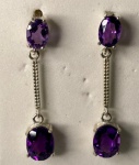 BRINCOS PAR EM PRATA COM AMETISTA ROXA PURPURA ORIGEM BAHIA   EM LAPIDAÇÃO OVAL  MULTIFACETADOS -LAPIDAÇÃO E COR INCRIVEL