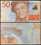 SUÉCIA - CEDULA DE 50 KRONOR  HOMENAGEM A EVERT TAUBE - CEDULA BÉLISSIMA EM  ESTADO FLOR DE ESTAMPA DE CONSERVAÇÃO CONFORME FOTO EM EXIBIÇÃO