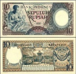 INDONÉSIA  CEDULA  DE  10  RUPHIAH   DO ANO 1958  EM ESTADO FLOR DE ESTAMPA  DE CONSERVAÇÃO