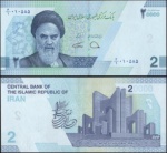 Iran Irã P-161a Fe 2 Rials DO ANO  2022 Ruhollah Khomeini CEDULA EM ESTADO FLOR DE ESTAMPA DE CONSERVAÇÃO