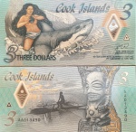 Cook Islands Ilhas Cook  CEDULA EM POLIMERO  DE  3 Dollars  DO ANO 1992 - ESTADO FLOR DE ESTAMPA CONSERVAÇÃO CONFORME A FOTO EXIBIDA!!