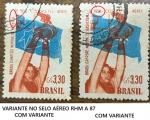 BRASIL VARIANTE NO SELO AÉREO RHM A 87 FALHA NO ANO COMO APONTADO NA IMAGEM EXIBIDA - SELO CIRCULADO COM CARIMBO