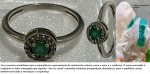ANEL EM PRATA 950 COM PEDRA ESMERALDA LUXO LAPIDAÇÃO REDONDA LADEADA DE MARCASSITAS FORMANDO UM BELO CONJUNTO