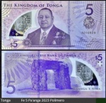 TONGA - CEDULA EM POLIMERO DE 5 Pa'anga DO ANO 2023 EM ESTADO FLOR DE ESTAMPA
