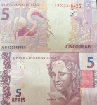 BRASIL CEDULA DE 5 REAIS LETRAS A H  CAT C 340 B DO ANO 2013 EM ESTADO FLOR DE ESTAMPA DE CONSERVAÇÃO!!!!!