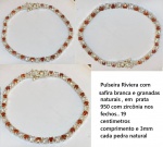 Pulseira Riviera com safiras brancas e granadas vermelhas  pedras  naturais , em  prata 950 com zircônia nos fechos.. 19 centimetros comprimento e 3mm cada pedra natural