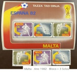MALTA - SÉRIE COM BLOCO E SÉRIE DE SELOS COM O TEMA ESPORTES FUTEBOL EM ESTADO MINT DE CONSERVAÇÃO