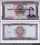 Mozambique Moçambique CEDULA DE  500 Escudos DO ANO 1967 - CEDULA EM ESTADO FLOR DE ESTAMPA DE CONSERVAÇÃO