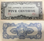 Philippines Filipinas OCUPADA CEDULA DE 5  CENTAVOS  1942  LETRA P J OCUPAÇÃO JAPONESA SEGUNDA GUERRA MUNDIAL - EM ESTADO DE CONSERVAÇÃO CONFORME A FOTO EXIBIDA