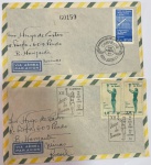 BRASIL  - PAR DE ENVELOPES AÉREOS BRASILEIROS VERDE E MARELO  COM CARIMBOS  COMEMORATIVOS DO ANO 1960 E 61  - LOTE CONFORME A FOTO EXIBIDA