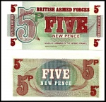 MILITAR INGLATERRA - CEDULA EM ESTADO FLOR DE ESTAMPA DE CONSERVAÇÃO DE 5 POUNDS   DO ANO 1972